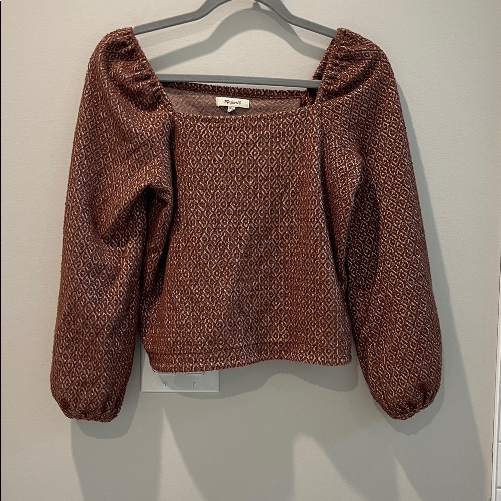 Madewell Rust Patterned Puff sleeve Top Size Xs - Picture 2 of 10